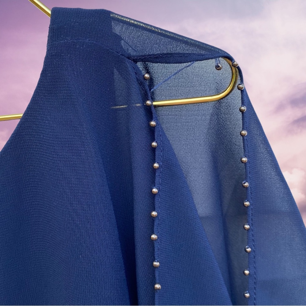Laundry by Shelli Segal Draped Blue Chiffon Studded Stretch Shift Dress Size 8 - Picture 9 of 10
